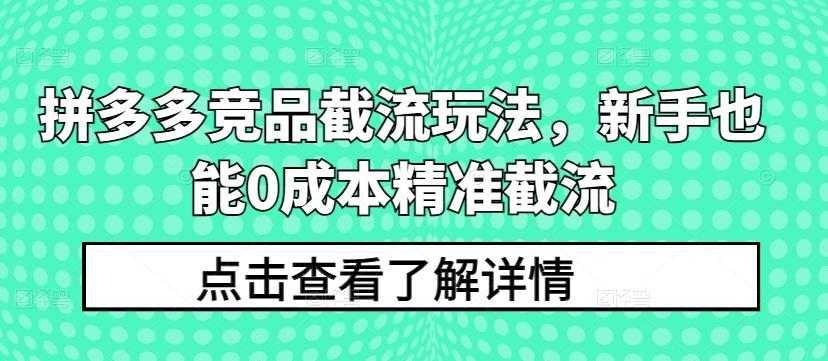 拼多多竞品截流玩法，新手也能0成本精准截流K叔网赚资源-网赚项目-副业赚钱-互联网创业-资源整合K叔网赚资源