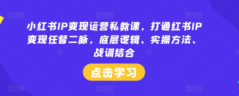 小红书IP变现运营私教课，打通红书IP变现任督二脉，底层逻辑、实操方法、战训结合K叔网赚资源-网赚项目-副业赚钱-互联网创业-资源整合K叔网赚资源