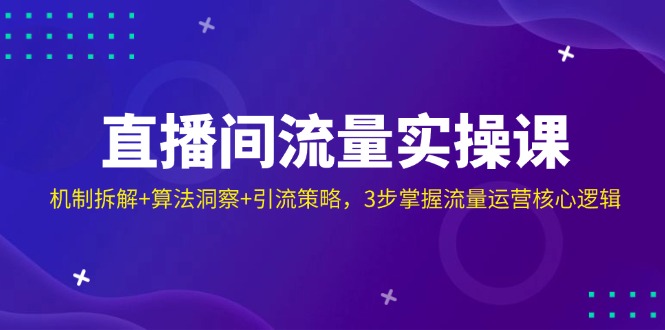 直播间流量实操课：机制拆解+算法洞察+引流策略，3步掌握流量运营核心逻辑K叔网赚资源-网赚项目-副业赚钱-互联网创业-资源整合K叔网赚资源