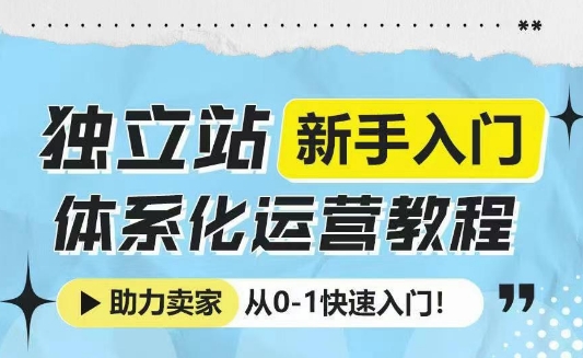独立站新手入门体系化运营教程，助力独立站卖家从0-1快速入门!K叔网赚资源-网赚项目-副业赚钱-互联网创业-资源整合K叔网赚资源
