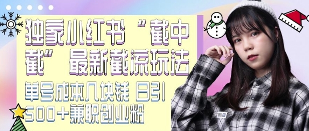 最新小红书截流玩法 独家截中截 单号成本几块钱 日引500+CY粉JZ粉K叔网赚资源-网赚项目-副业赚钱-互联网创业-资源整合K叔网赚资源