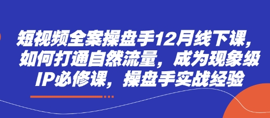 短视频全案操盘手12月线下课，如何打通自然流量，成为现象级IP必修课，操盘手实战经验K叔网赚资源-网赚项目-副业赚钱-互联网创业-资源整合K叔网赚资源