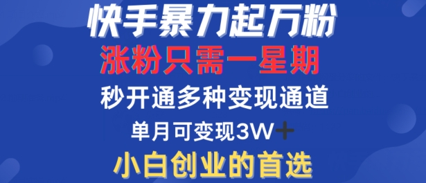 快手暴力起万粉，涨粉只需一星期，多种变现模式，直接秒开万合，单月变现过W【揭秘】K叔网赚资源-网赚项目-副业赚钱-互联网创业-资源整合K叔网赚资源