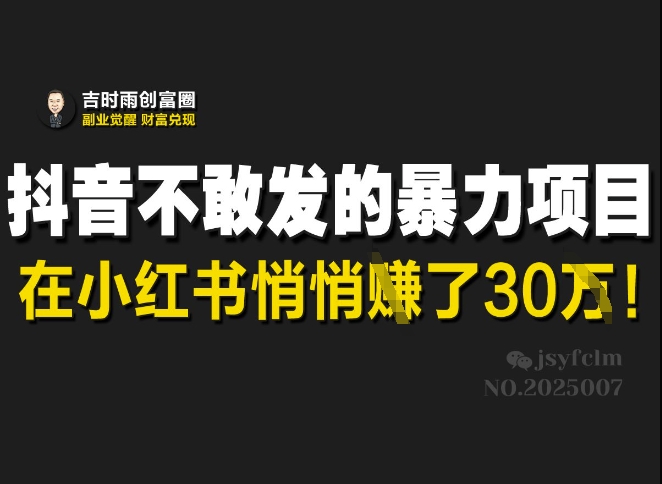 抖音不敢发的暴利项目，在小红书悄悄挣了30WK叔网赚资源-网赚项目-副业赚钱-互联网创业-资源整合K叔网赚资源