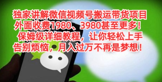 独家讲解微信视频号搬运带货项目，保姆级详细教程K叔网赚资源-网赚项目-副业赚钱-互联网创业-资源整合K叔网赚资源