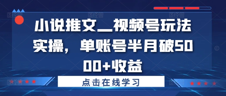 小说推文—视频号玩法实操，单账号半月破5000+收益K叔网赚资源-网赚项目-副业赚钱-互联网创业-资源整合K叔网赚资源