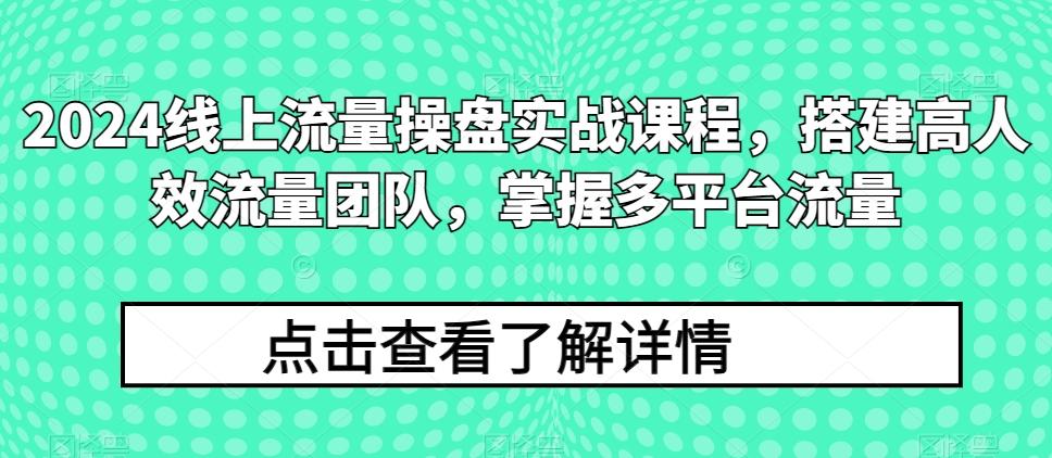 2024线上流量操盘实战课程，搭建高人效流量团队，掌握多平台流量K叔网赚资源-网赚项目-副业赚钱-互联网创业-资源整合K叔网赚资源