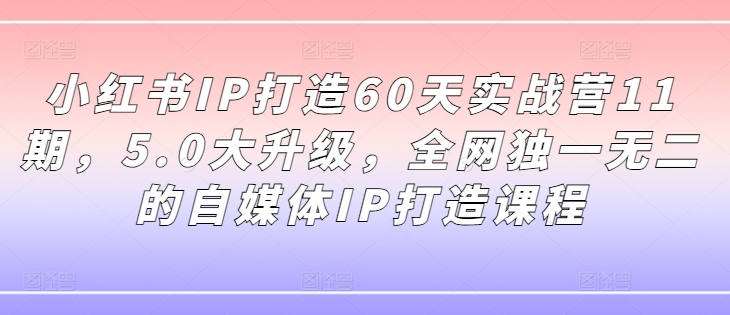 小红书IP打造60天实战营11期，5.0大升级，全网独一无二的自媒体IP打造课程K叔网赚资源-网赚项目-副业赚钱-互联网创业-资源整合K叔网赚资源
