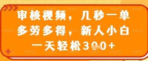 审核视频，几秒一单，多劳多得，新人小白一天轻松3张【揭秘】K叔网赚资源-网赚项目-副业赚钱-互联网创业-资源整合K叔网赚资源
