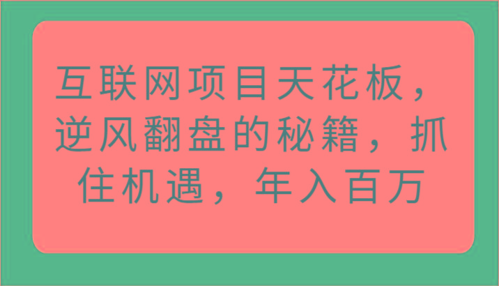 互联网项目天花板，逆风翻盘的秘籍，抓住机遇，年入百万K叔网赚资源-网赚项目-副业赚钱-互联网创业-资源整合K叔网赚资源