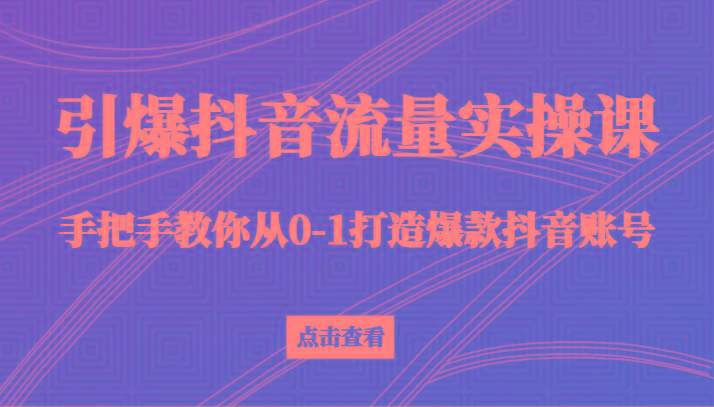 引爆抖音流量实操课，手把手教你从0-1打造爆款抖音账号(27节课)K叔网赚资源-网赚项目-副业赚钱-互联网创业-资源整合K叔网赚资源