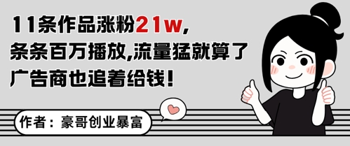 11条作品涨粉21W，条条百W播放，流量猛就算了，广告商也追着给钱K叔网赚资源-网赚项目-副业赚钱-互联网创业-资源整合K叔网赚资源