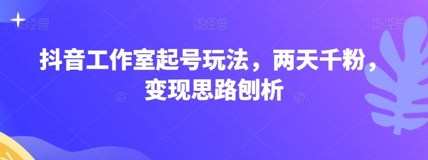 抖音工作室起号玩法，两天千粉，变现思路刨析K叔网赚资源-网赚项目-副业赚钱-互联网创业-资源整合K叔网赚资源