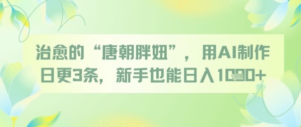 治愈的“唐朝胖妞”，用AI制作日更3条，新手也能日入多张K叔网赚资源-网赚项目-副业赚钱-互联网创业-资源整合K叔网赚资源