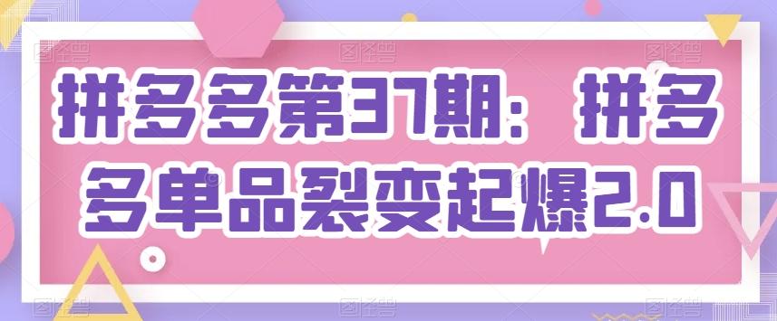 拼多多第37期：拼多多单品裂变起爆2.0K叔网赚资源-网赚项目-副业赚钱-互联网创业-资源整合K叔网赚资源