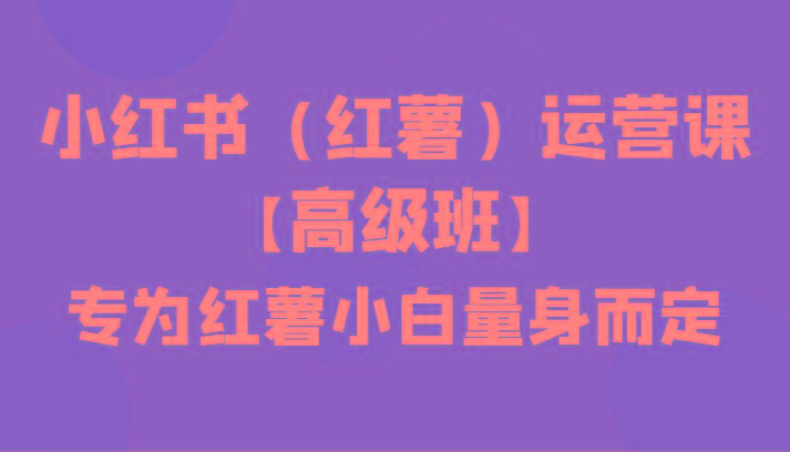 小红书(红薯)运营课【高级班】，专为红薯小白量身而定(42节课)K叔网赚资源-网赚项目-副业赚钱-互联网创业-资源整合K叔网赚资源