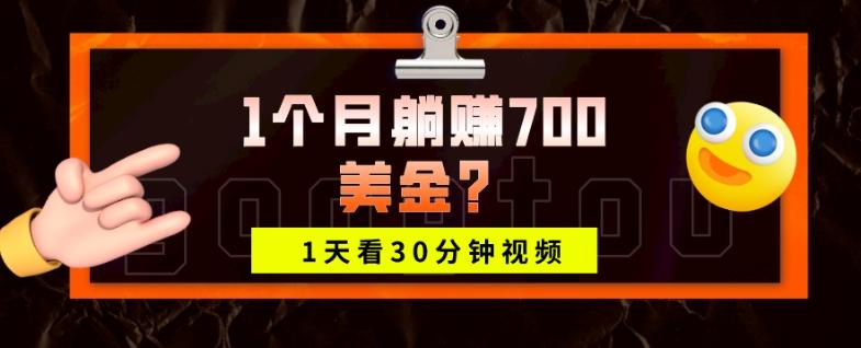 1天看30分钟视频，1个月躺赚700美金？K叔网赚资源-网赚项目-副业赚钱-互联网创业-资源整合K叔网赚资源
