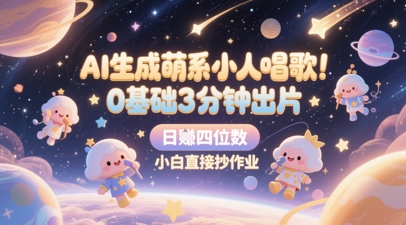 AI生成萌系小人唱歌，0基础3分钟出片，28个作品涨粉8.9W，单条最高19W赞，日入四位数，小白直接抄作业K叔网赚资源-网赚项目-副业赚钱-互联网创业-资源整合K叔网赚资源