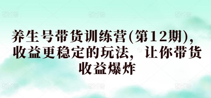 养生号带货训练营(第12期)，收益更稳定的玩法，让你带货收益爆炸K叔网赚资源-网赚项目-副业赚钱-互联网创业-资源整合K叔网赚资源