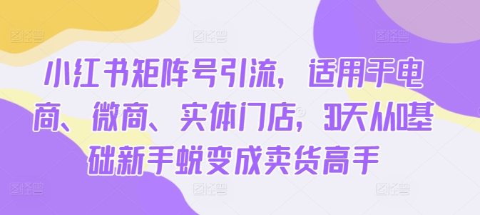小红书矩阵号引流，适用于电商、微商、实体门店，30天从0基础新手蜕变成卖货高手K叔网赚资源-网赚项目-副业赚钱-互联网创业-资源整合K叔网赚资源