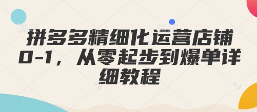 拼多多精细化运营店铺0-1，从零起步到爆单详细教程K叔网赚资源-网赚项目-副业赚钱-互联网创业-资源整合K叔网赚资源