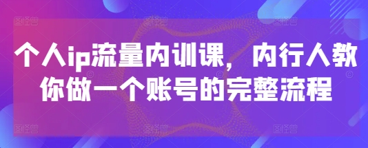 个人ip流量内训课，内行人教你做一个账号的完整流程K叔网赚资源-网赚项目-副业赚钱-互联网创业-资源整合K叔网赚资源