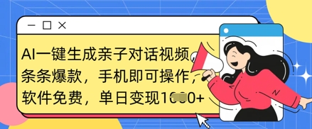 AI一键生成亲子对话视频，条条爆款，一部手机即可操作，单日变现数张K叔网赚资源-网赚项目-副业赚钱-互联网创业-资源整合K叔网赚资源