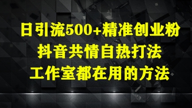 日引流500+精准创业粉，抖音共情自热打法，工作室都在用的方法K叔网赚资源-网赚项目-副业赚钱-互联网创业-资源整合K叔网赚资源