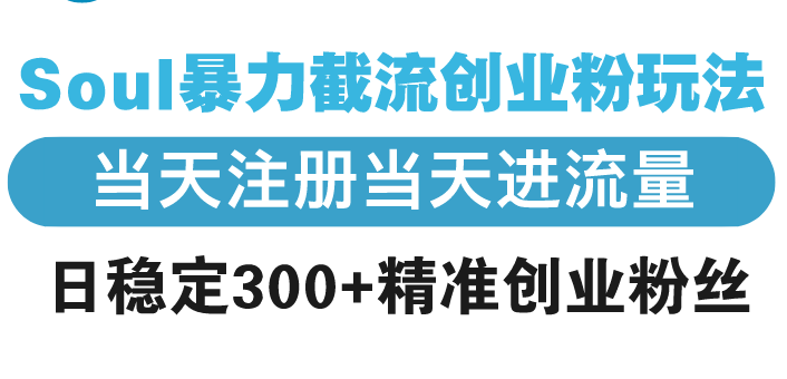 Soul暴力截流创业粉玩法，当天注册当天进流量，日稳定300+精准创业粉丝K叔网赚资源-网赚项目-副业赚钱-互联网创业-资源整合K叔网赚资源