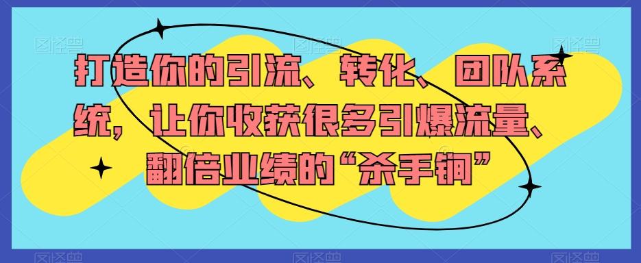 打造你的引流、转化、团队系统，让你收获很多引爆流量、翻倍业绩的“杀手锏”K叔网赚资源-网赚项目-副业赚钱-互联网创业-资源整合K叔网赚资源