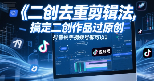 短视频二创去重剪辑法，搞定二创作品过原创，抖音快手视频号都可以K叔网赚资源-网赚项目-副业赚钱-互联网创业-资源整合K叔网赚资源