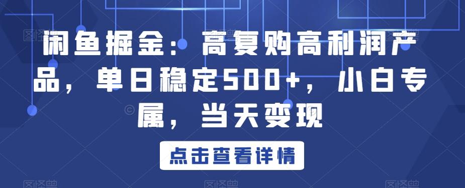 闲鱼掘金：高复购高利润产品，单日稳定500+，小白专属，当天变现K叔网赚资源-网赚项目-副业赚钱-互联网创业-资源整合K叔网赚资源