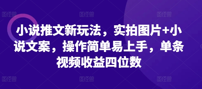 小说推文新玩法，实拍图片+小说文案，操作简单易上手，单条视频收益四位数K叔网赚资源-网赚项目-副业赚钱-互联网创业-资源整合K叔网赚资源