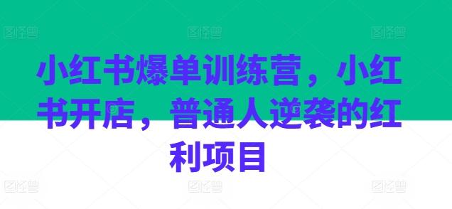 小红书爆单训练营，小红书开店，普通人逆袭的红利项目K叔网赚资源-网赚项目-副业赚钱-互联网创业-资源整合K叔网赚资源