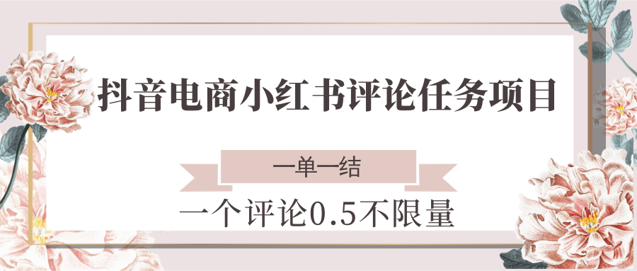 抖音电商小红书评论任务项目，一个评论0.5，一单一结 不限量K叔网赚资源-网赚项目-副业赚钱-互联网创业-资源整合K叔网赚资源