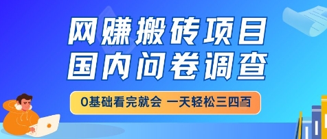网创搬砖项目，国内问卷调查，小白轻松上手，一天三四张的也不难，干就完了【揭秘】K叔网赚资源-网赚项目-副业赚钱-互联网创业-资源整合K叔网赚资源