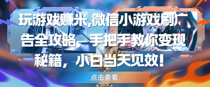 玩游戏挣米，微信小游戏刷广告全攻略，手把手教你变现秘籍，小白当天见效K叔网赚资源-网赚项目-副业赚钱-互联网创业-资源整合K叔网赚资源