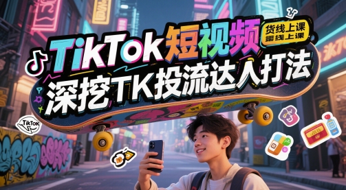 TikTok短视频带货线上课，深挖TK投流达人打法K叔网赚资源-网赚项目-副业赚钱-互联网创业-资源整合K叔网赚资源