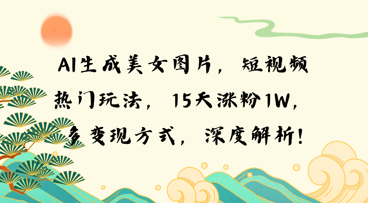 AI生成美女图片，短视频热门玩法，15天涨粉1W，多变现方式，深度解析!K叔网赚资源-网赚项目-副业赚钱-互联网创业-资源整合K叔网赚资源