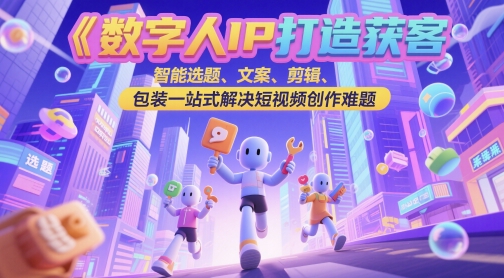 数字人IP打造获客变现实操课，智能选题、文案、剪辑、包装一站式解决短视频创作难题K叔网赚资源-网赚项目-副业赚钱-互联网创业-资源整合K叔网赚资源