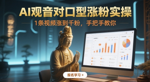 AI观音对口型涨粉实操，1条视频涨到千粉，手把手教你K叔网赚资源-网赚项目-副业赚钱-互联网创业-资源整合K叔网赚资源