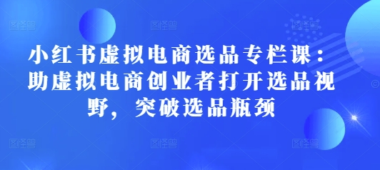 小红书虚拟电商选品专栏课：助虚拟电商创业者打开选品视野，突破选品瓶颈K叔网赚资源-网赚项目-副业赚钱-互联网创业-资源整合K叔网赚资源