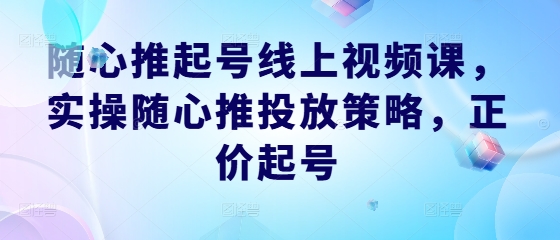 随心推起号线上视频课，实操随心推投放策略，正价起号K叔网赚资源-网赚项目-副业赚钱-互联网创业-资源整合K叔网赚资源