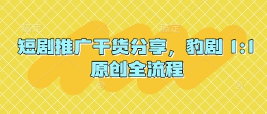 短剧推广干货分享，豹剧 1:1原创全流程K叔网赚资源-网赚项目-副业赚钱-互联网创业-资源整合K叔网赚资源