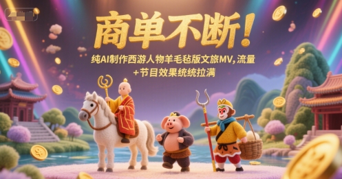 商单不断！纯AI制作西游人物羊毛毡版文旅MV，流量+节目效果统统拉满K叔网赚资源-网赚项目-副业赚钱-互联网创业-资源整合K叔网赚资源