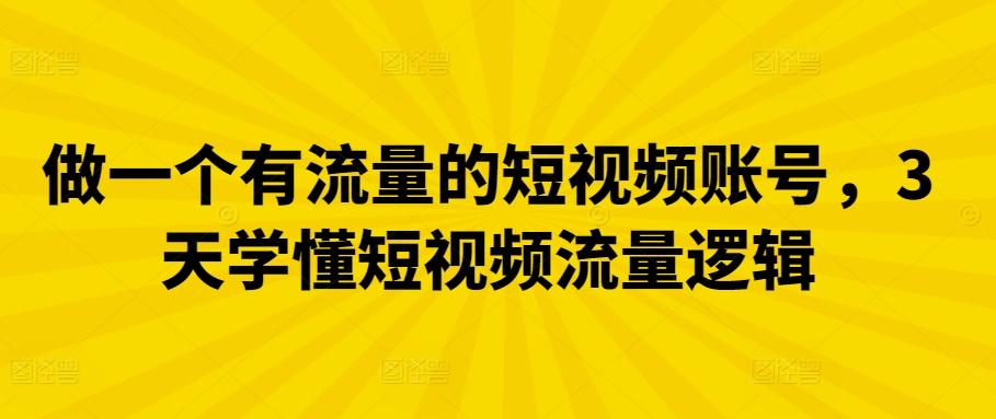 做一个有流量的短视频账号，3天学懂短视频流量逻辑K叔网赚资源-网赚项目-副业赚钱-互联网创业-资源整合K叔网赚资源