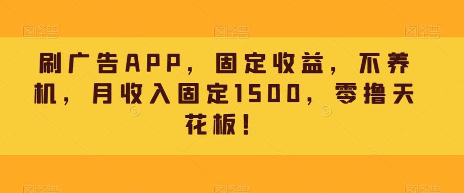 刷广告APP，固定收益，不养机，月收入固定1500，零撸天花板！K叔网赚资源-网赚项目-副业赚钱-互联网创业-资源整合K叔网赚资源