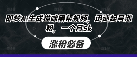 即梦AI生成猫咪黑帮视频，迅速起号涨粉，一个月5kK叔网赚资源-网赚项目-副业赚钱-互联网创业-资源整合K叔网赚资源