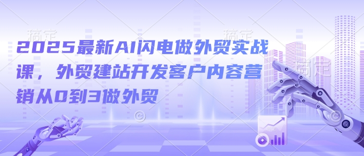 2025最新AI闪电做外贸实战课，外贸建站开发客户内容营销从0到3做外贸K叔网赚资源-网赚项目-副业赚钱-互联网创业-资源整合K叔网赚资源