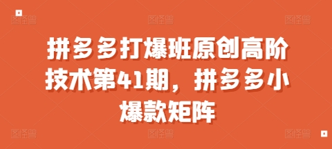 拼多多打爆班原创高阶技术第41期，拼多多小爆款矩阵K叔网赚资源-网赚项目-副业赚钱-互联网创业-资源整合K叔网赚资源